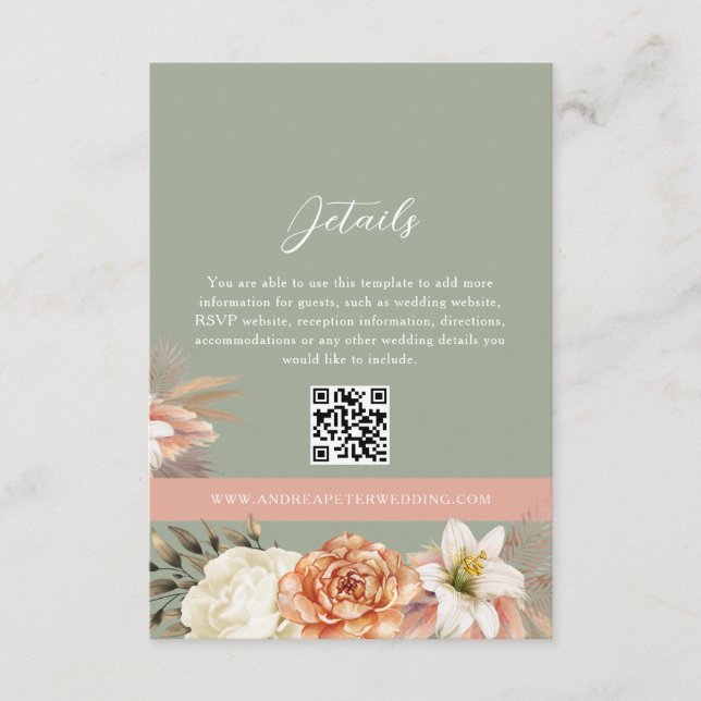 D'accompagnement Carte QR Mariage Sage Green Boho Floral (Devant)