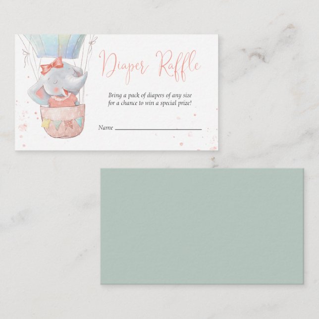 D'accompagnement Carte Raffle Baby shower de couche Eléphant mignon (Devant / Derrière)