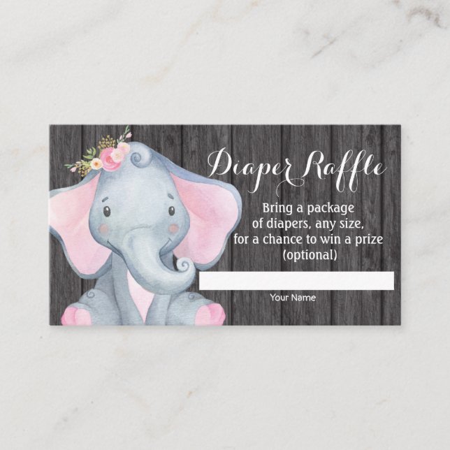 D'accompagnement Carte Raffle Baby shower Fille Eléphant (Devant)