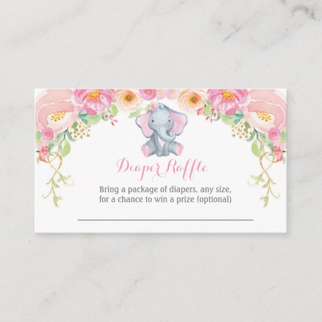 D'accompagnement Carte Raffle Baby shower Fille Eléphant (Devant)
