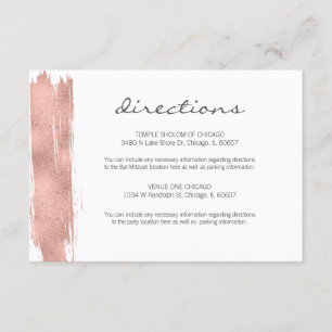 D'accompagnement Carte rose Gold Brushstroke Bat mitzvah Directions