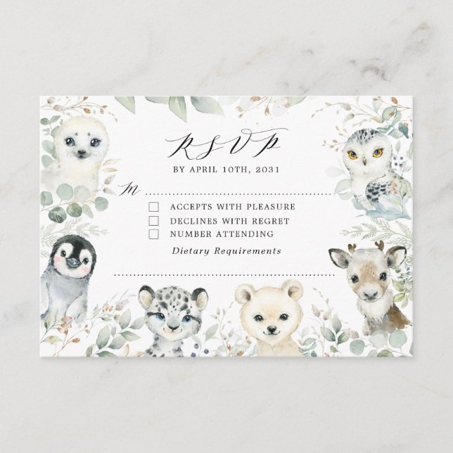 D'accompagnement Carte RSVP Baby shower pour animaux de l'Arctique (Devant)