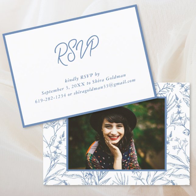 D'accompagnement Carte RSVP Bat mitzvah bleu français élégant (Elegant Blue French Floral Bat Mitzvah RSVP Card
)