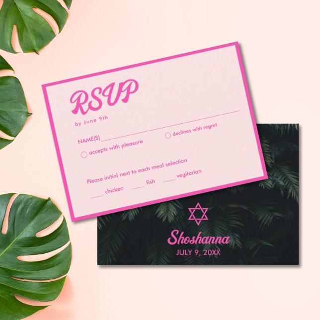 D'accompagnement Carte RSVP Bat mitzvah rose néon tropical (Tropical Neon Pink Bat Mitzvah RSVP Card
)