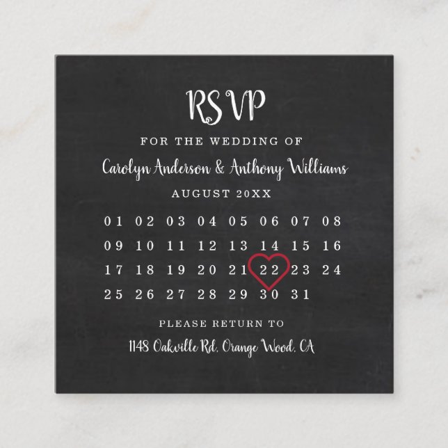 D'accompagnement Carte RSVP Calendrier Chalkboard moderne (Devant)