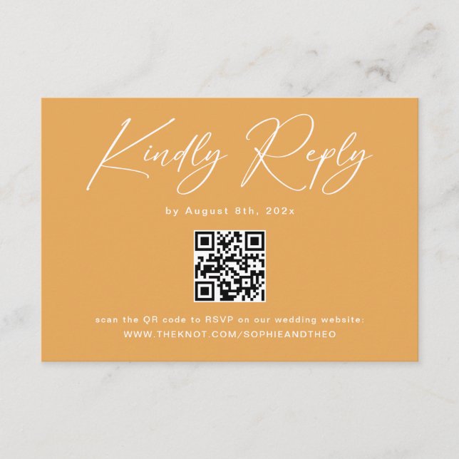 D'accompagnement Carte RSVP Code QR Jaune Moutarde Bohème pour Mari (Devant)