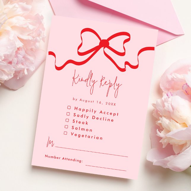 D'accompagnement Carte RSVP Coquette Pink Red Bow Wedding (Créateur téléchargé)