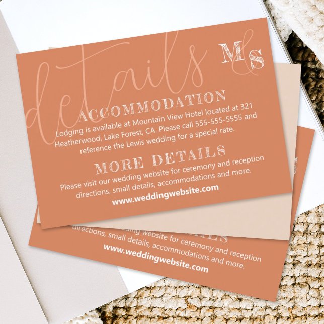 D'accompagnement Carte RSVP de mariage blanc en terre cuite (natural sienna beige terracotta rust wedding details enclosure card elegant script calligraphy)