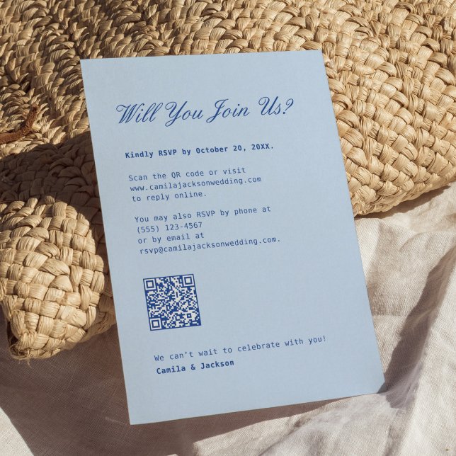 D'accompagnement Carte RSVP de mariage Cold Blue avec code QR (Créateur téléchargé)