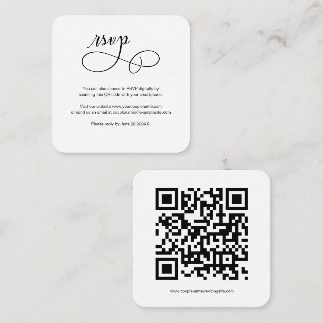 D'accompagnement Carte RSVP de mariage de code QR de script de budg (Devant / Derrière)