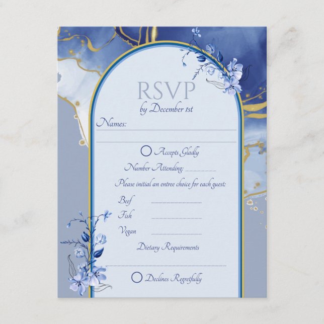 D'accompagnement Carte RSVP de mariage en marbre bleu moderne Aqua (Devant)