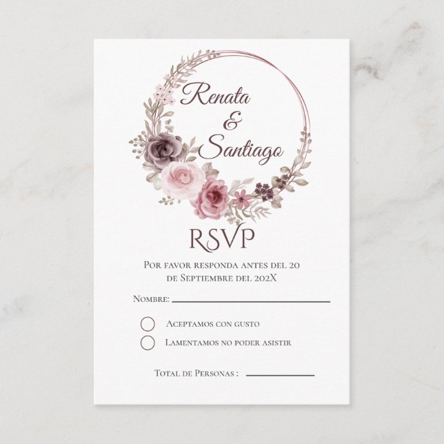 D'accompagnement Carte RSVP de mariage espagnol Boho (Devant)