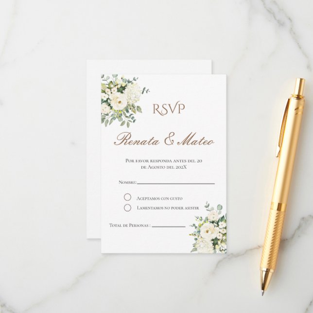 D'accompagnement Carte RSVP de mariage espagnol Boho (Devant/Arrière en situation)