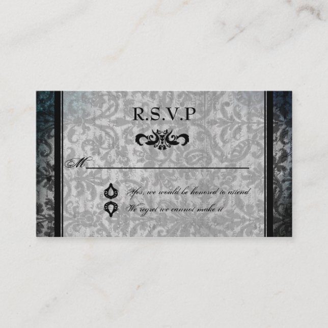 D'accompagnement Carte RSVP Fantastique Noir Damask Monogramme Réce (Devant)