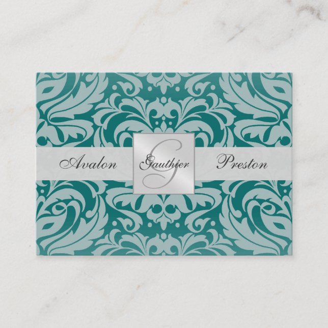 D'accompagnement Carte RSVP Mariage damassé Silver & Turquoise Mono (Devant)