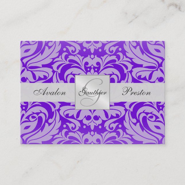 D'accompagnement Carte RSVP Mariage damassé violet Monogram (Devant)