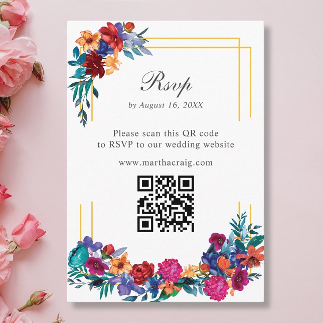 D'accompagnement Carte RSVP Mariage Fleur Mexicaine QR Code (Créateur téléchargé)