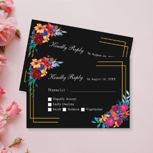D'accompagnement Carte RSVP noire Mariage Fiesta mexicaine Aquarell