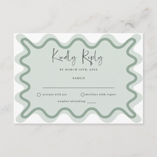 D'accompagnement Carte RSVP Sage Green Wavy Border (Devant)