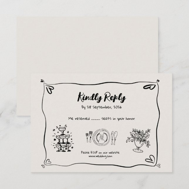 D'accompagnement Carte RSVP Whimsical Doodle Wedding (Devant / Derrière)