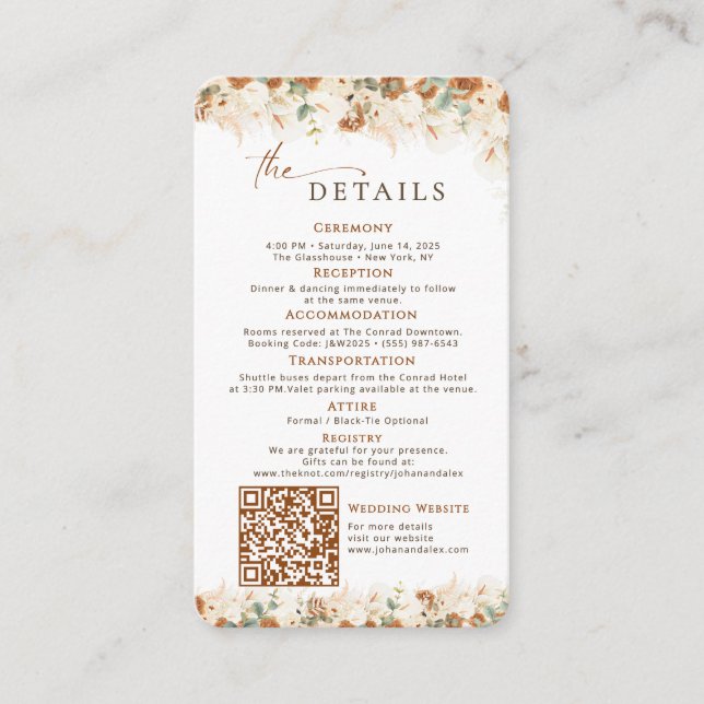 D'accompagnement Carte Rustic Boho QR Code Détails du Mariage (Devant)
