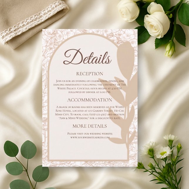 D'accompagnement Carte Rustic Taupe Botanical Mariage Détails (Créateur téléchargé)