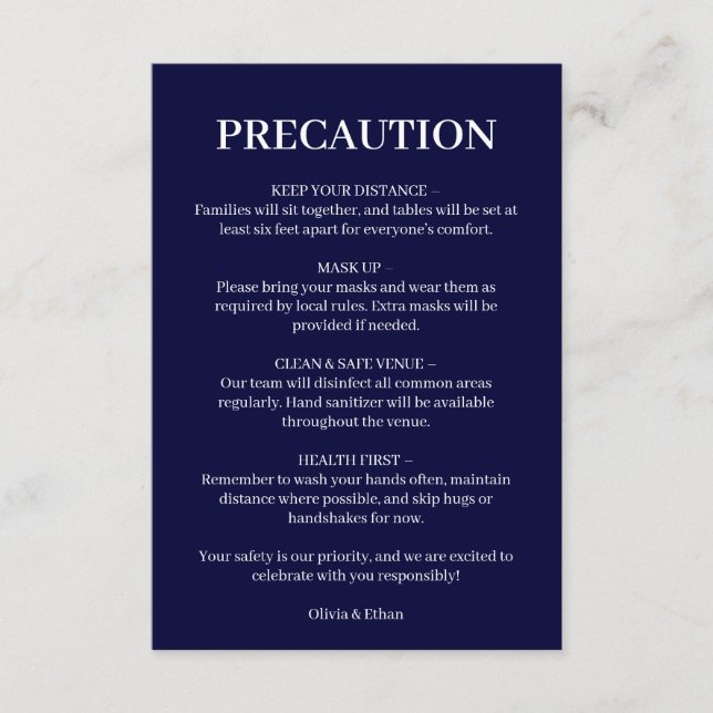 D'accompagnement Carte Scandi Bleue de Sécurité de Mariage Covid (Devant)