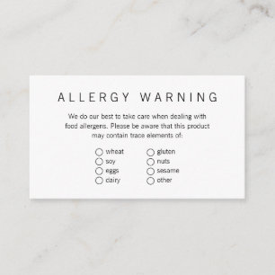 D'accompagnement Carte simple d'allergène alimentaire pour boulange