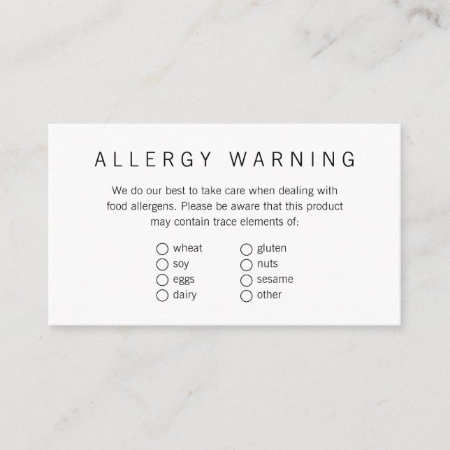 D'accompagnement Carte simple d'allergène alimentaire pour boulange (Devant)