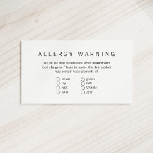 Carte simple d'allergène alimentaire pour boulange