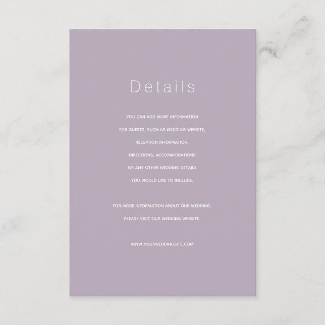 D'accompagnement Carte simple moderne Dusty Lilac Mariage Détails (Devant)