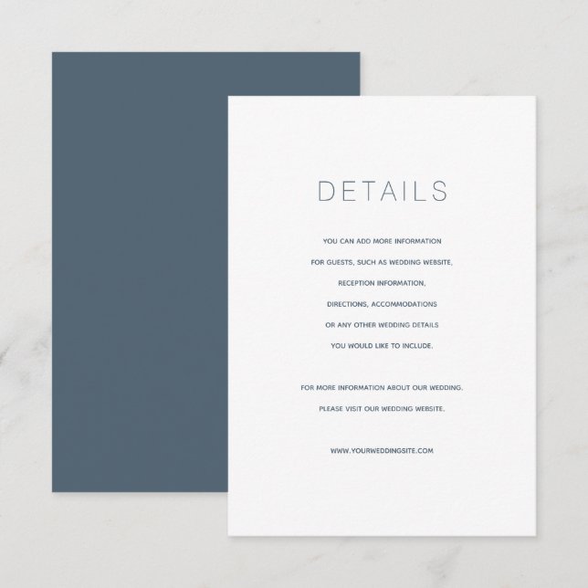 D'accompagnement Carte simple moderne Midnight Blue Mariage Détails (Devant / Derrière)