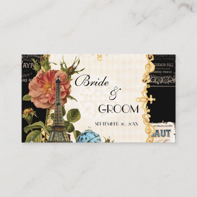 D'accompagnement Carte Vintage noire Rose Tour Eiffel (Devant)