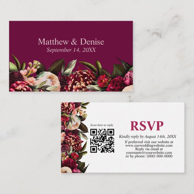 D'accompagnement Chrysanthème Élégant Bourgogne Carte de RSVP Code  (Devant / Derrière)