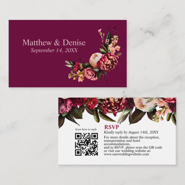 D'accompagnement Chrysanthème Élégant Code QR Carte de Réponse Burg (Devant / Derrière)