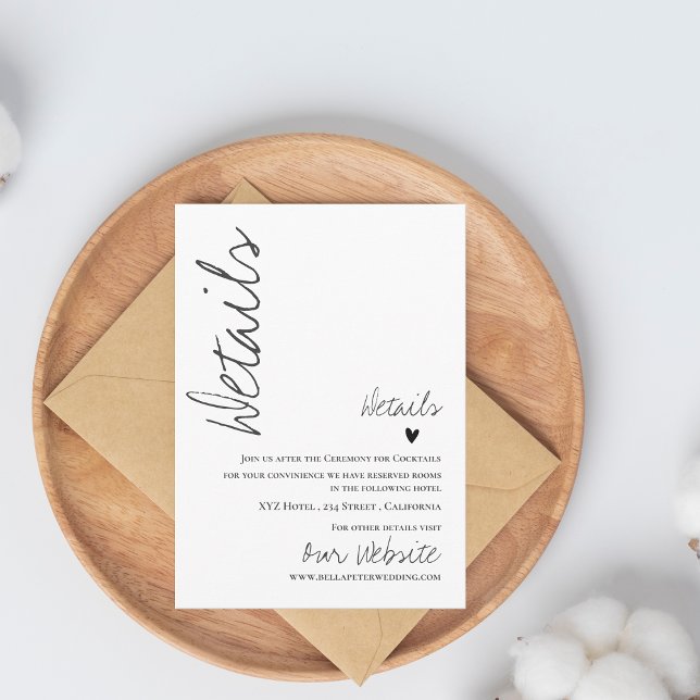 D'accompagnement Classic Script Mariage Détails Carte de boîtier (Classy Script Wedding Details Enclosure Card | Modern Black White Wedding Insert)