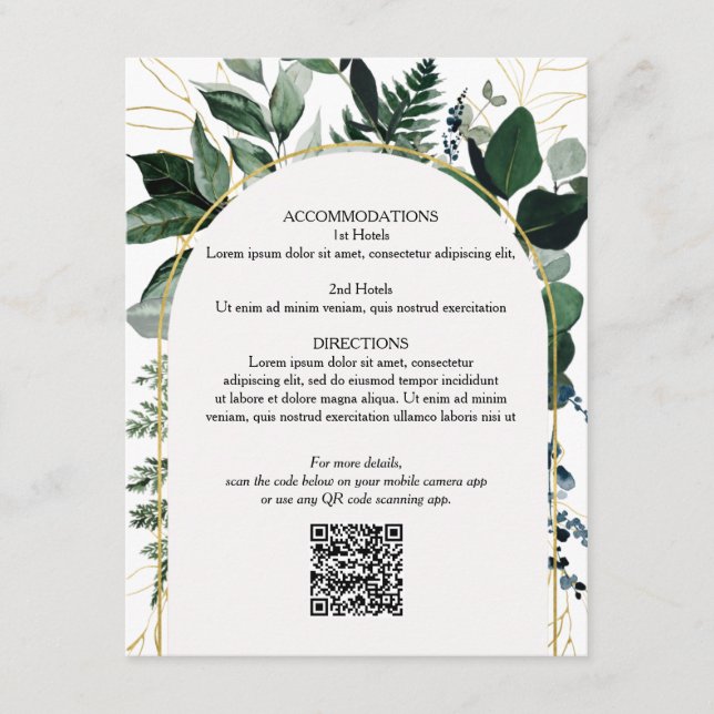 D'accompagnement Code QR carte de détails mariage, Moderne Botaniqu (Devant)