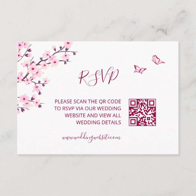 D'accompagnement Code QR | Carte de réponse Fleur de Cerisier (Devant)