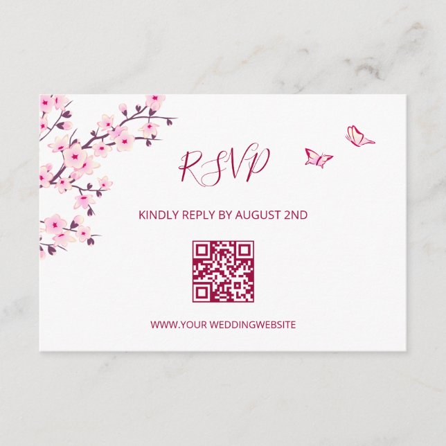 D'accompagnement Code QR |  Carte de réponse RSVP Cerisier en Fleur (Devant)