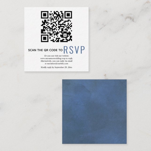 D'accompagnement Code QR en ligne RSVP mariage bleu carte de boîtie (Devant / Derrière)