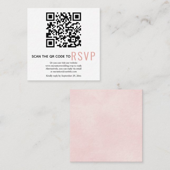 D'accompagnement Code QR en ligne RSVP mariage rose carte de boîtie (Devant / Derrière)