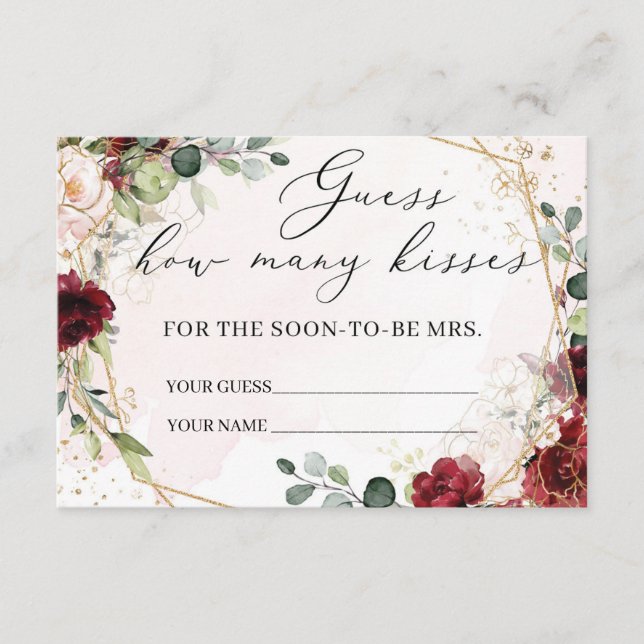 D'accompagnement Combien de baisers jeu carte boho bordeaux floral (Devant)