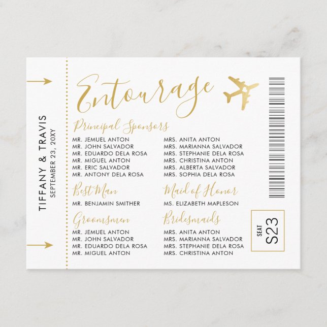 D'accompagnement Cortege Thème Voyage Billet d'embarquement Carte d (Devant)