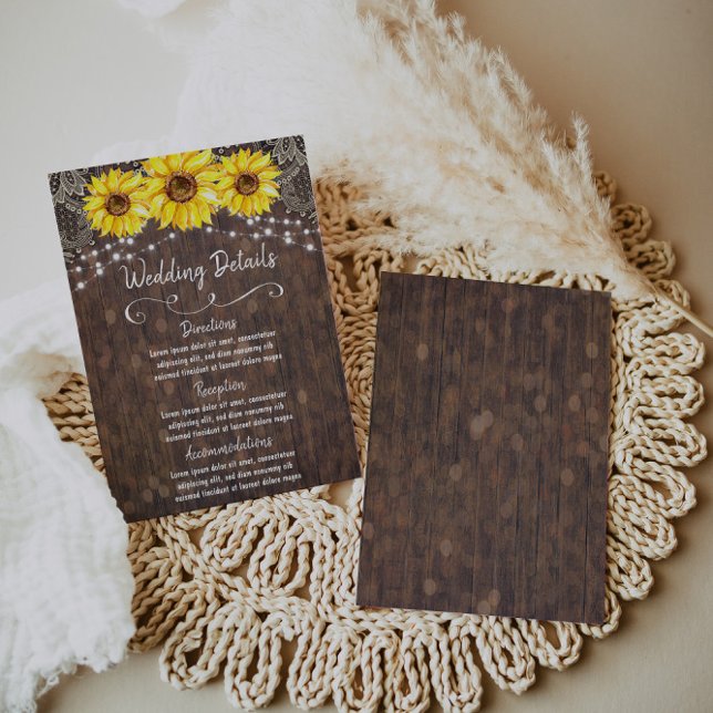 D'accompagnement Country Lace and Sunflowers Mariage Détails Carte (Créateur téléchargé)
