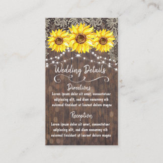 D'accompagnement Country Lace and Sunflowers Mariage Détails Carte