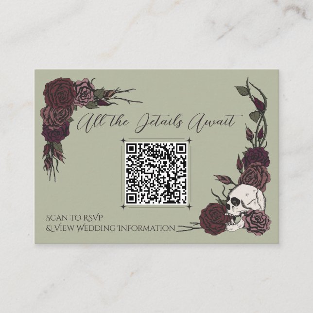 D'accompagnement Crâne Floral Vert Mousse & Carte QR à l'encre (Devant)