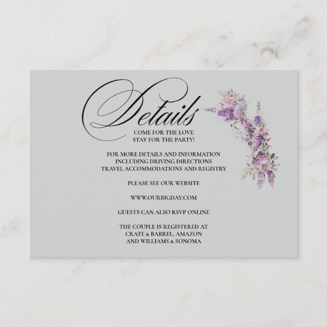 D'accompagnement Détails de la carte de clôture florale de lilas (Devant)