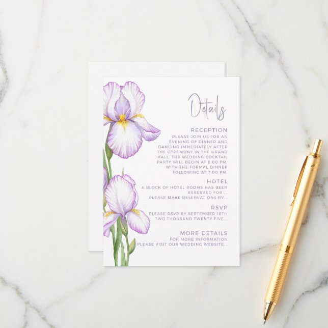 D'accompagnement Détails de la carte de renvoi pour mariage.  (Devant/Arrière en situation)