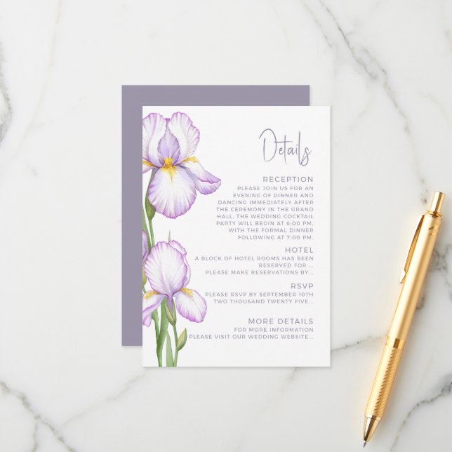D'accompagnement Détails de la carte incluse pour le mariage.  (Devant/Arrière en situation)