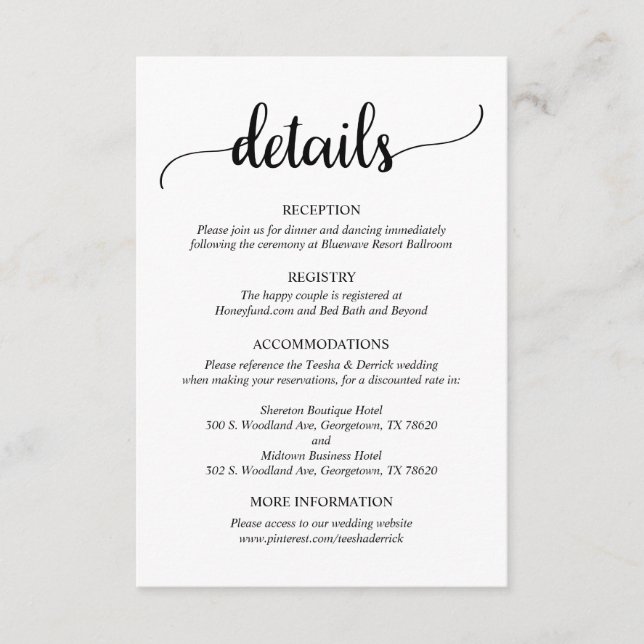D'accompagnement Détails du mariage, carte de boîtier de script rus (Devant)